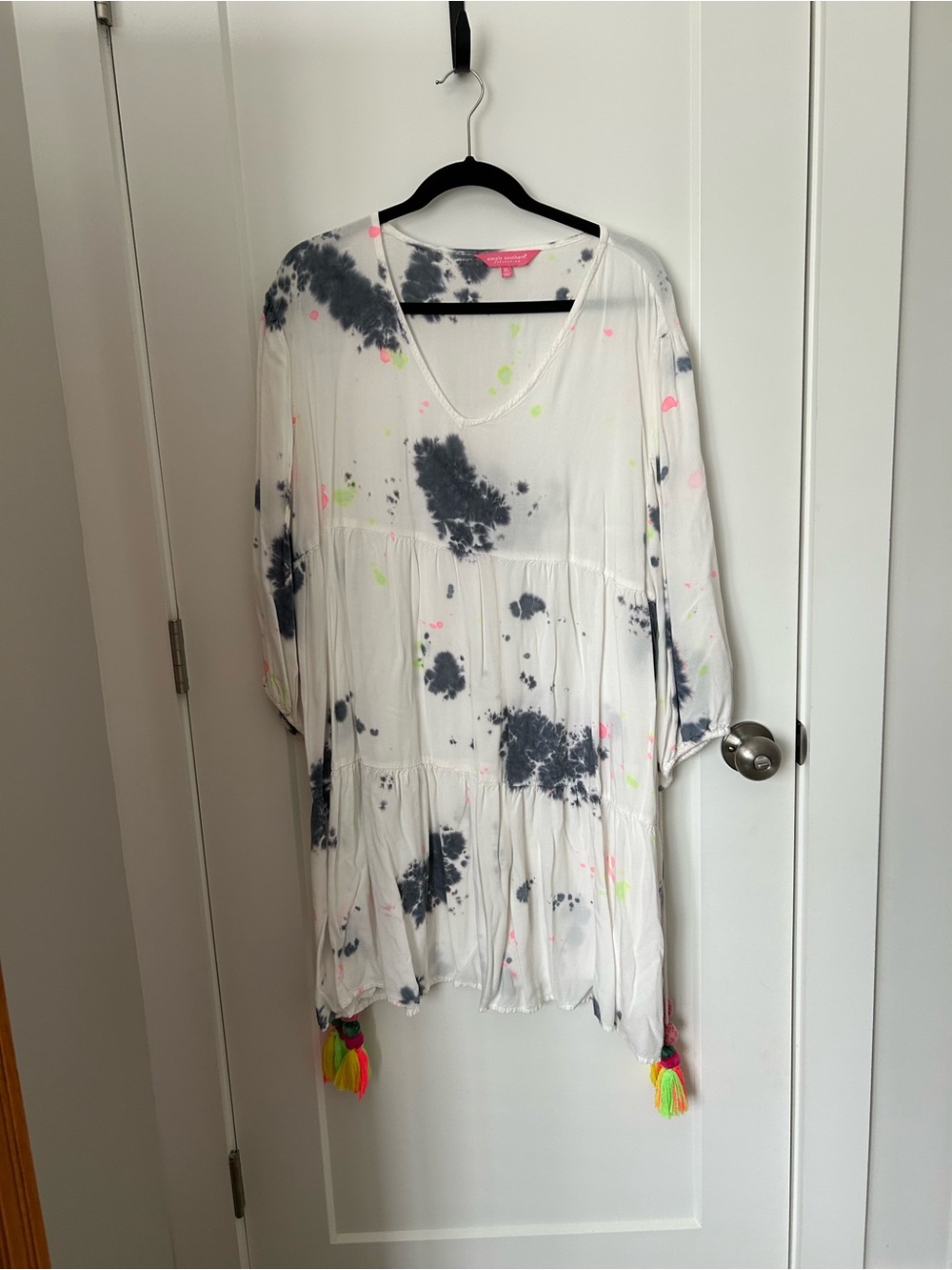 White Tie-Dye Lightweight Women's Kimono with Neon Accents